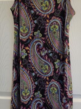 dressbarn Black Paisley Dress with Pink, Blue & Lime Accents